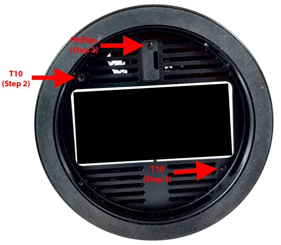 Unscrew the two T10 screws from the bottom cover